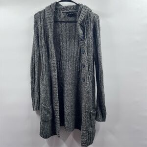 Just My Size Women's Hooded Cardigan Sweater Gray M Long Sleeve Button-Down